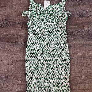 Green and White Floral Smocked Dress